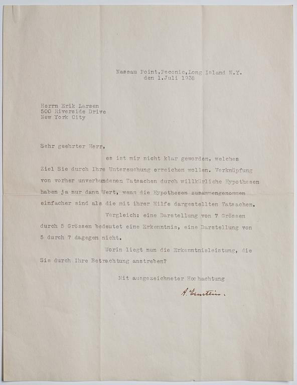 Albert Einstein (1879-1955) two letters, signed 1938.