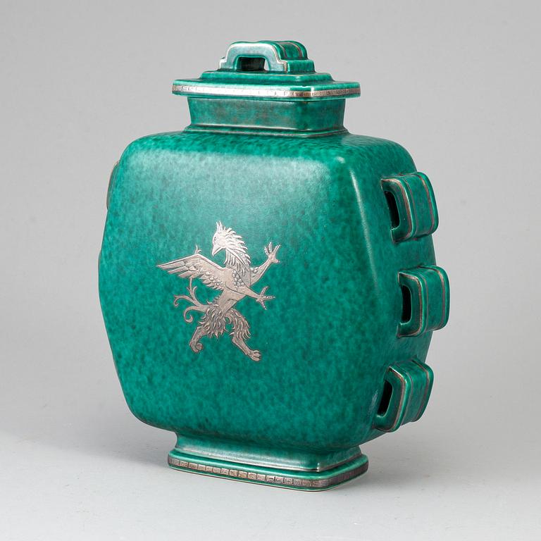 WILHELM KÅGE, a lidded 'Argenta' stoneware jar from Gustavsberg, Sweden.