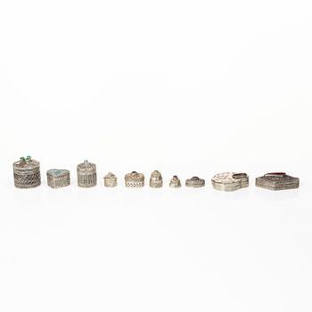 Dosor, 10 st, silver, med stenar, 1900-tal.