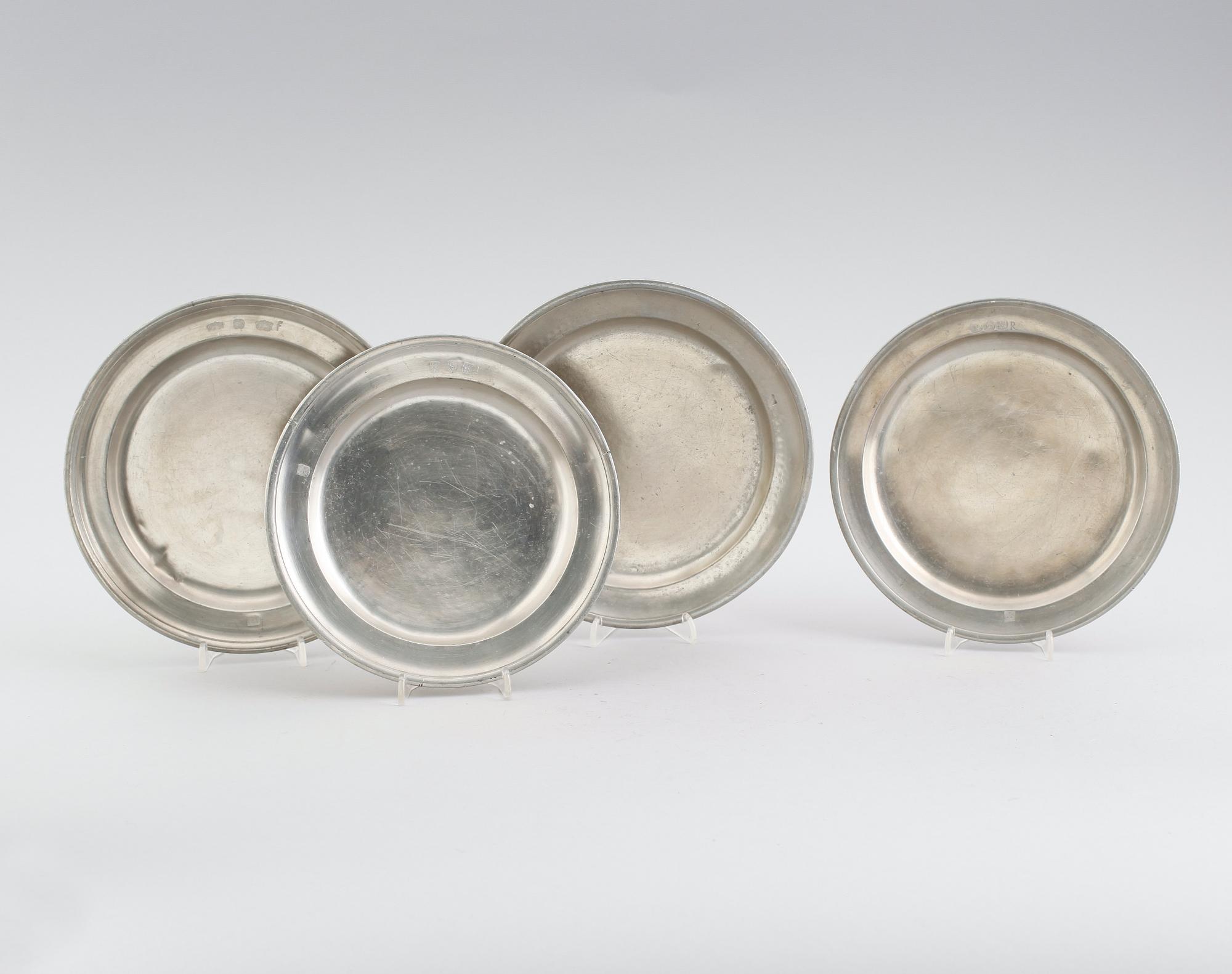 TALLRIKAR, 4 st, tenn, 1700-tal.
