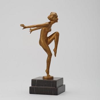 A Josef Lorenzl Art Déco gilt bronze sculpture of a nude dancer, Austria.