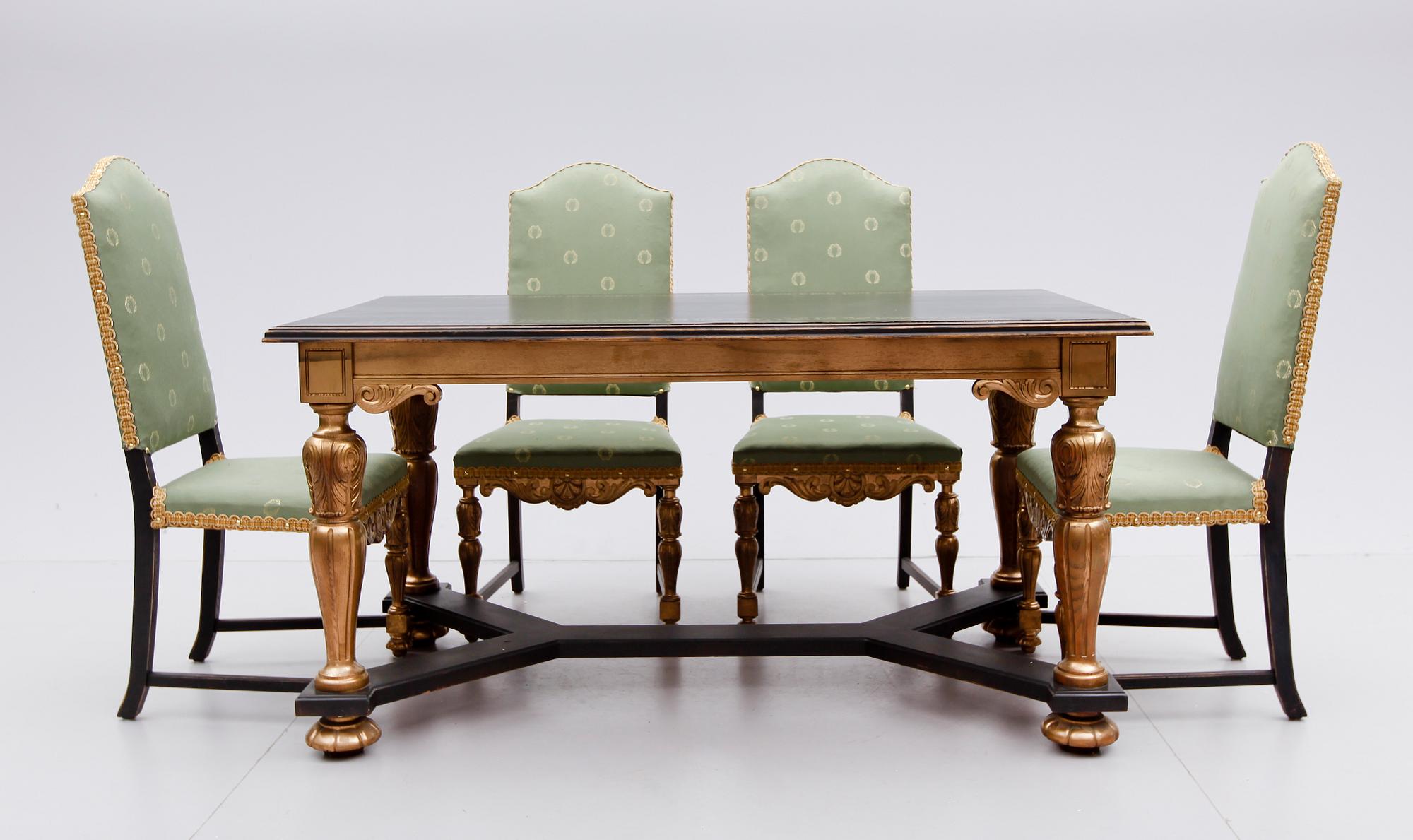 MATSALSMÖBEL, 5 delar, barockstil, 1900-talets första hälft.