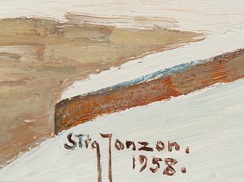 Stig Jonzon, olja på pannå, signerad och daterad 1958.
