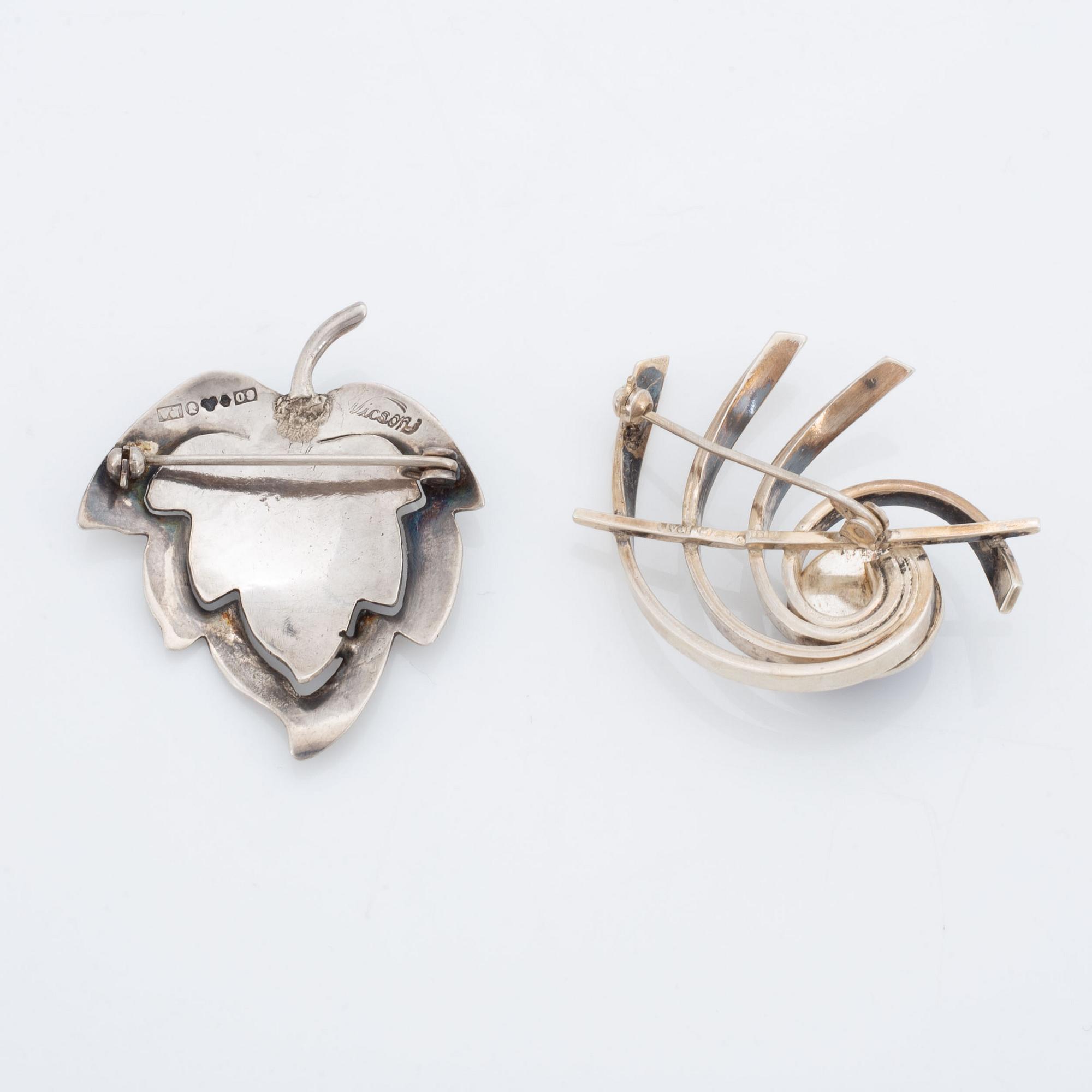 Victor Janson, two brooches  and necklace, silver, with amethyst.