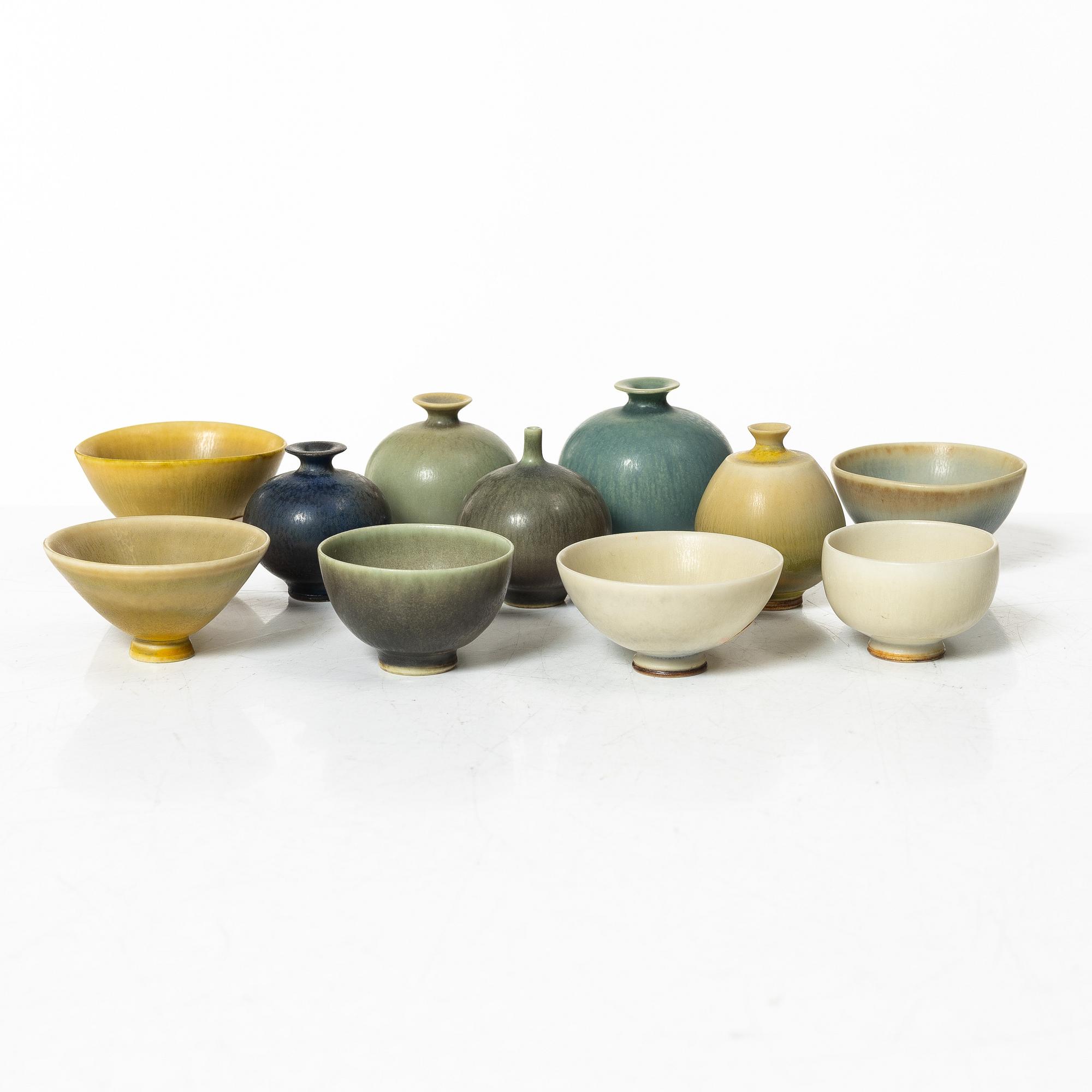 Berndt Friberg, miniature vases, eleven pieces, stoneware, Gustavsberg Studio 1960s/70s.