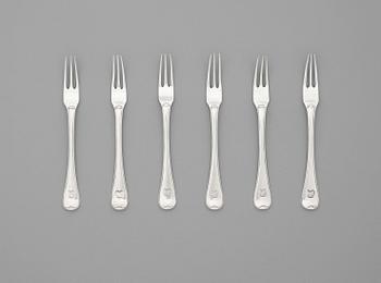 1051. A set of six Swedish 18th century silver dessert-forks, marks of J.T. Ronander, Stockholm 1780.