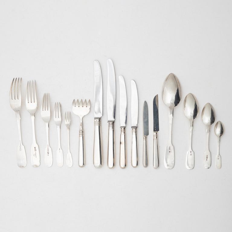 Cutlery set, 88 pieces, silver, mostly Russia, Estonia, including mark of Pawel Akimow Owtschinnikow, Moscow 1874.