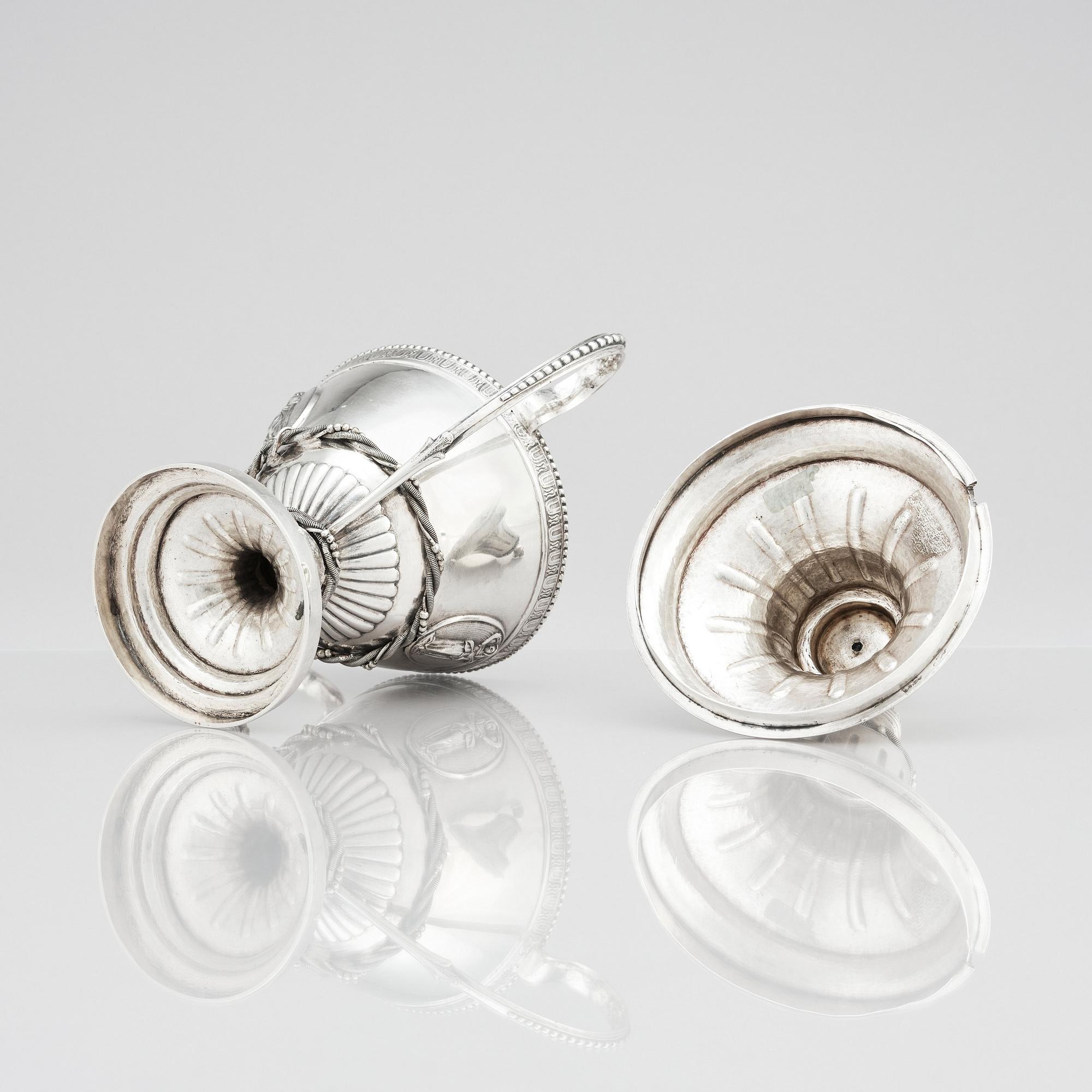 A Swedish Gustavian 18th century silver sugar bowl with lid, mark of Johan Fagerberg, Karlskrona 1788.