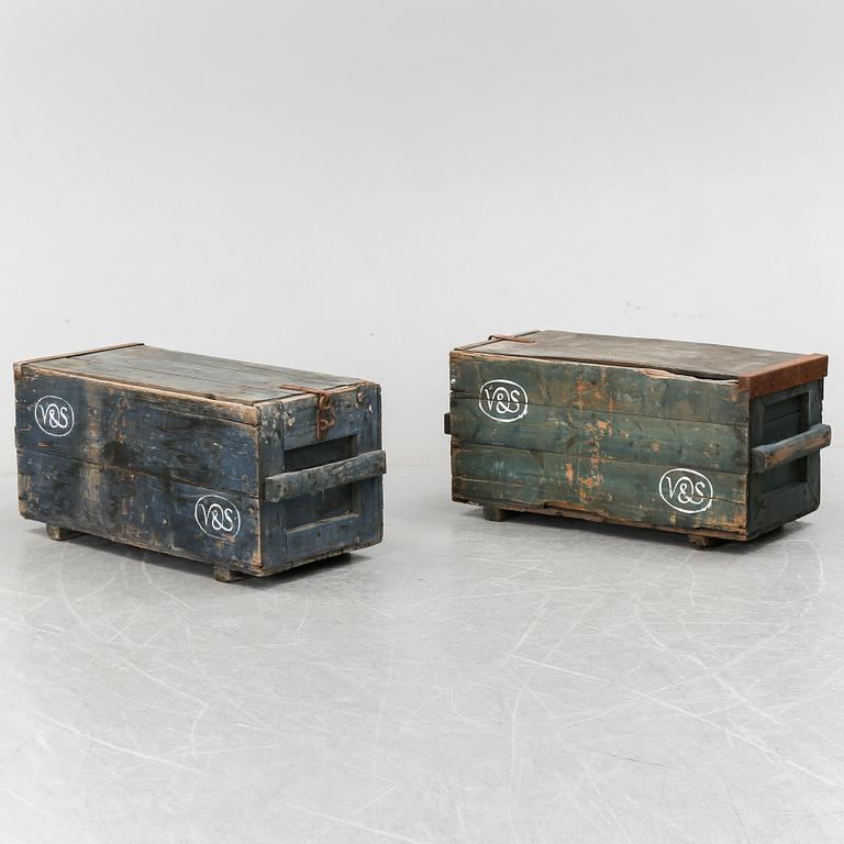 Two wooden boxes, early 1900's.