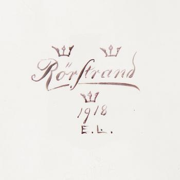 Rococo-style tea table signed and dated Rörstrand 1918 porcelain.