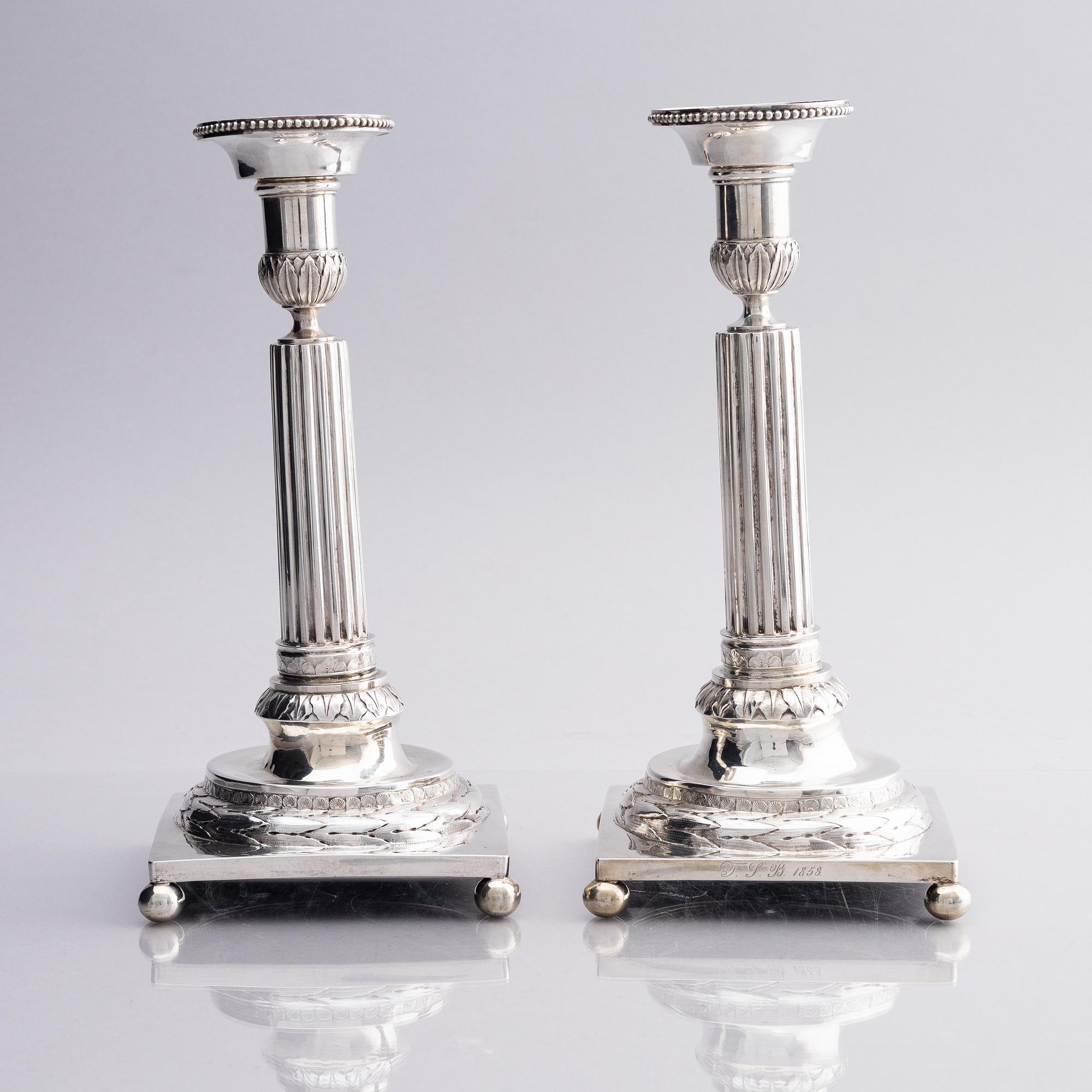 A pair of Swedish 18th century silver candelsticks, marks of Pehr Zethelius, Stockholm 1797.