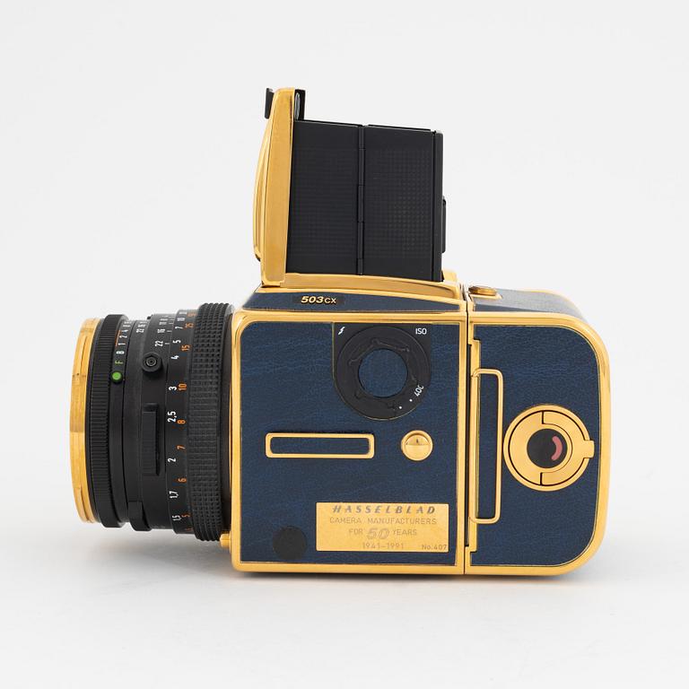 Hasselblad 503CX, 'Golden Blue', 50:års jubileumsmodell, no. 407.