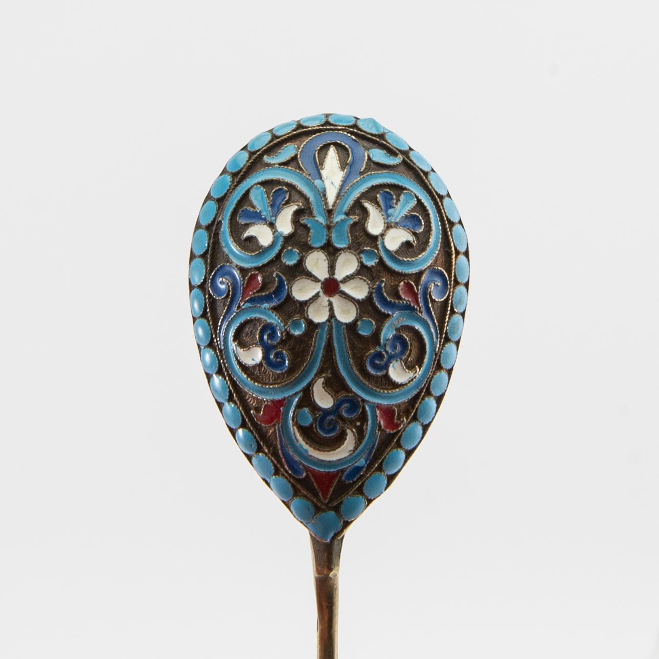Spoons 6 pcs partially gilded silver and enamel Russia 1882-1890.