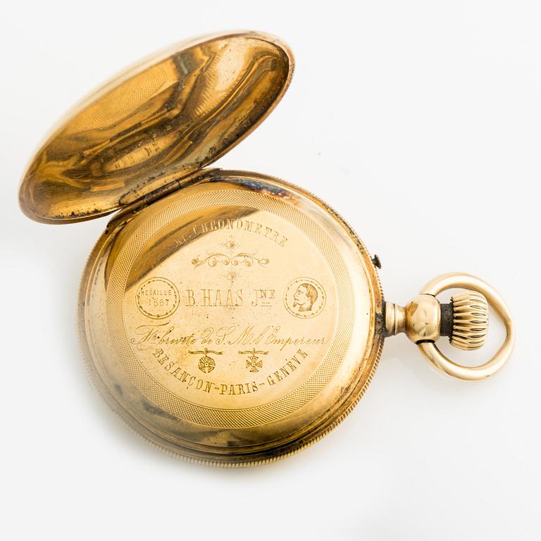 B. Haas Jeune, Paris-Geneve, pocket watch, hunter, 49 mm.