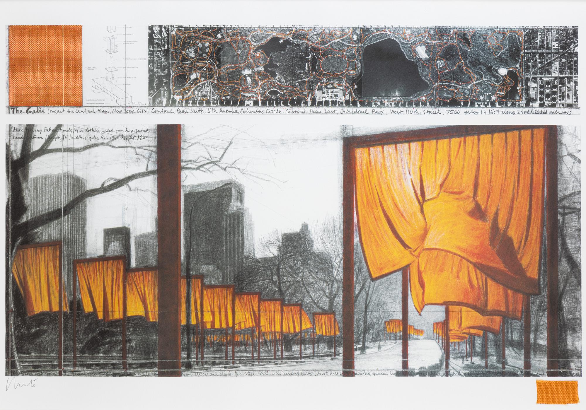 Christo & Jeanne-Claude, colour offset with textile application. Signed Christo in pencil.