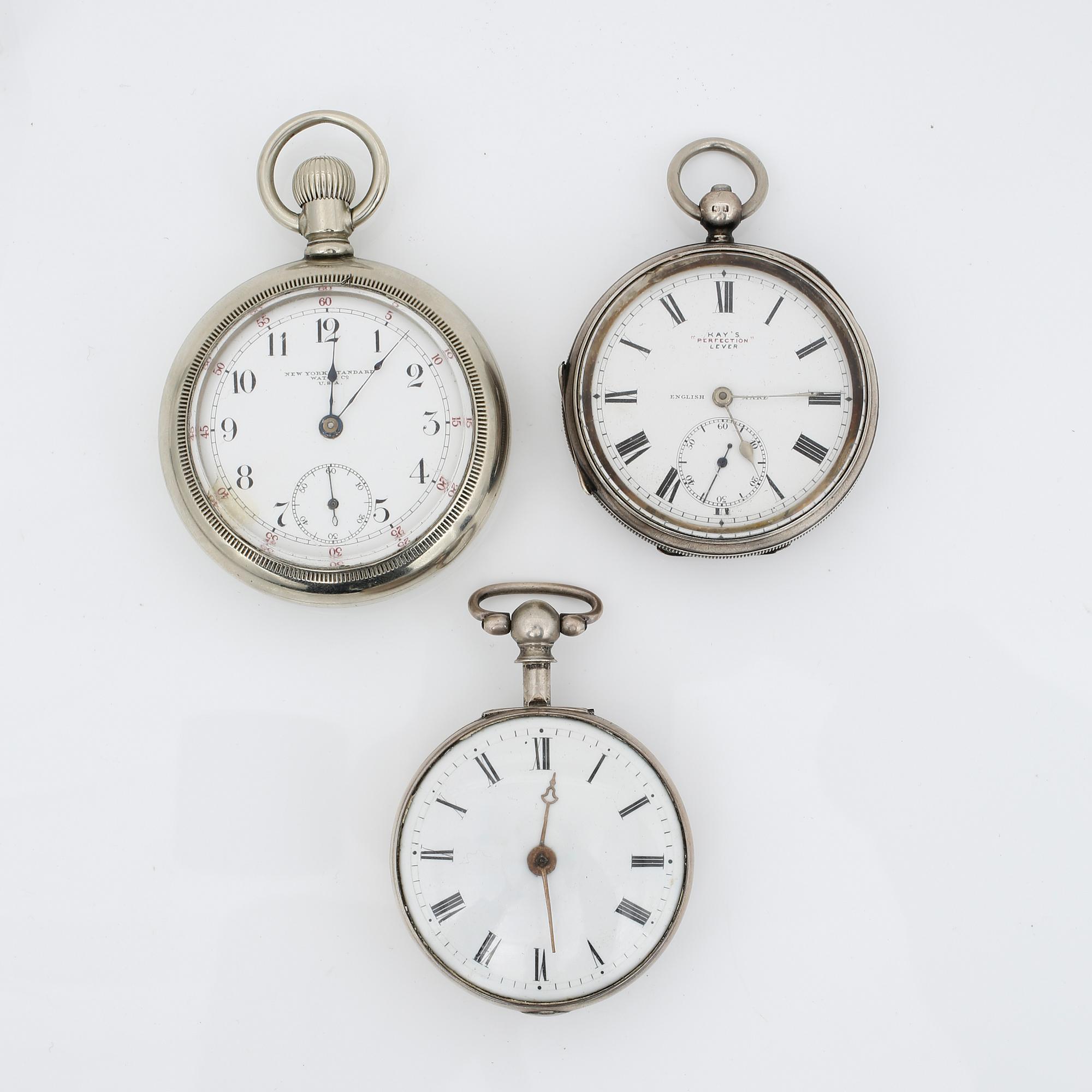 FICKUR, 3 st, silver samt vitmetall (2+1), England och USA, 1800/1900-tal.