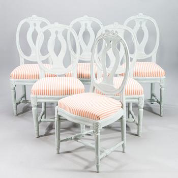 Six Swedish Gustavian chairs (5+1), similar, late 18th century, Stockholm.