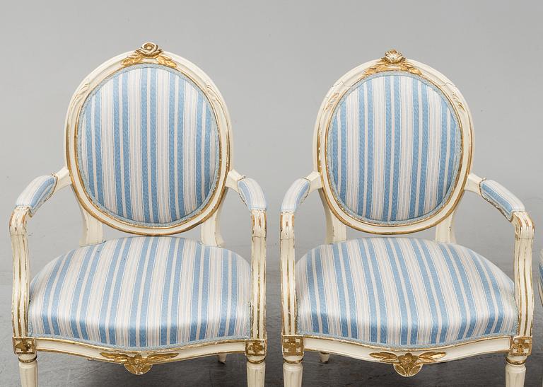 Four Gustavian chairs, late 18th Century.