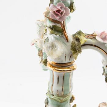 Candelabra feet a pair and candle holder Rococo style Germany mid-20th century porcelain.