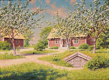 513. Johan Krouthén, Sunny landscape with red cottage.