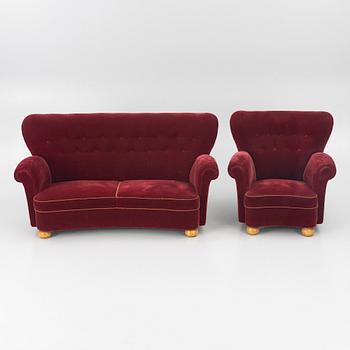 A Swedish Modern easy chair and sofa, 1940's.