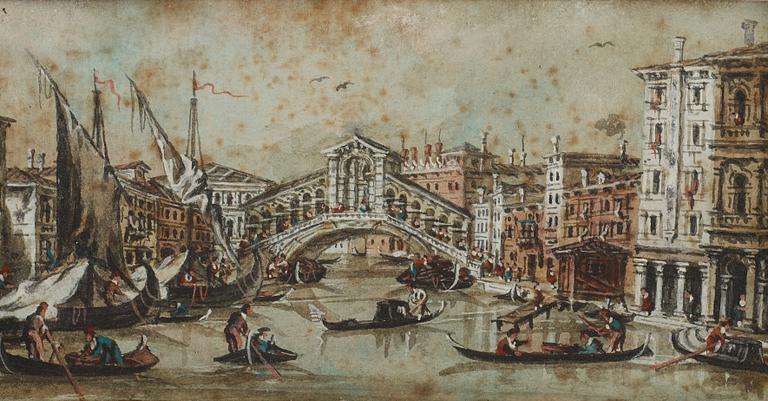 Giacomo Guardi Tillskrivna, Venedigmotiv med Rialtobron, ett par.