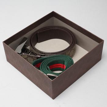 Two Gucci belts.