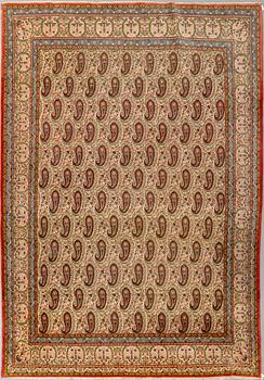 A CARPET, semi-antique Qum, ca 341 x 238 cm.