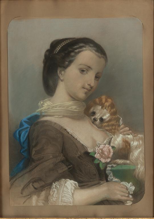 Swedish artist, 19th century, Young woman with dog.