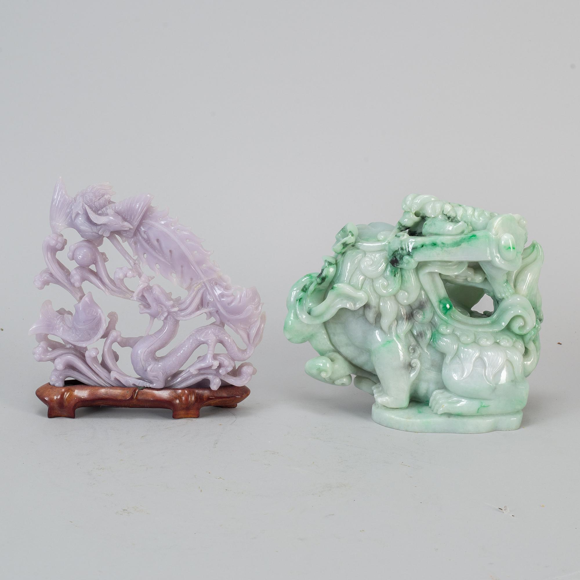 Four Chinese stone sculptures, one rose quartz, 20th century.