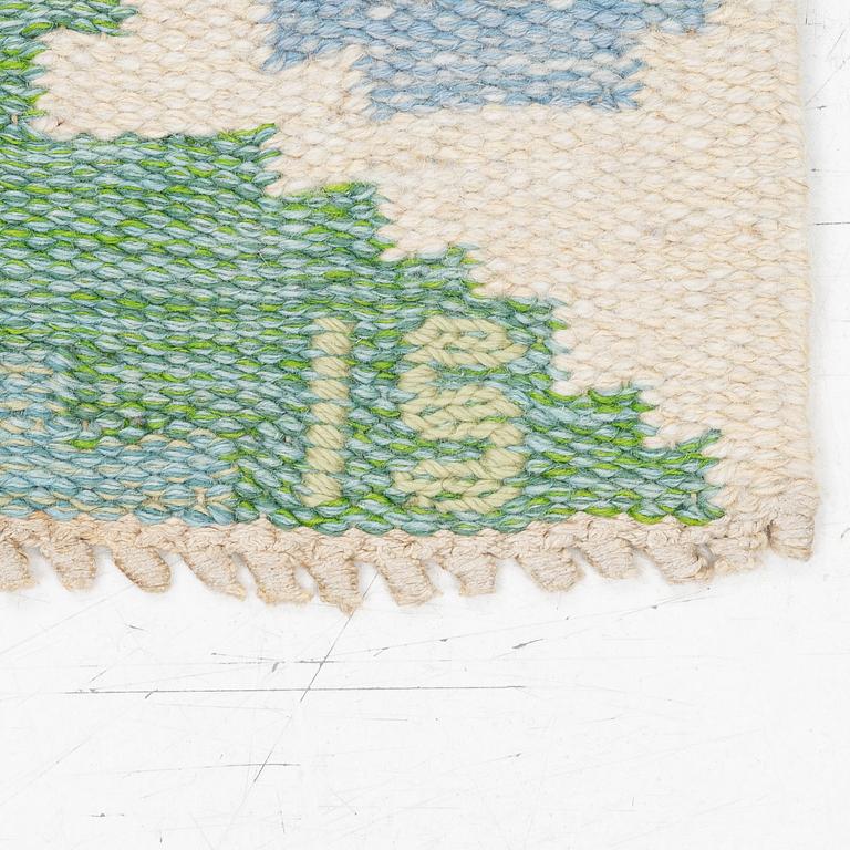 Ingegerd Silow, a flat weave rug, 'Fruktträdgården', signed IS, c. 125 x 82 cm.