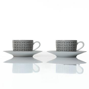 Hermès, cups with saucers, a pair, "Mosaique au 24".