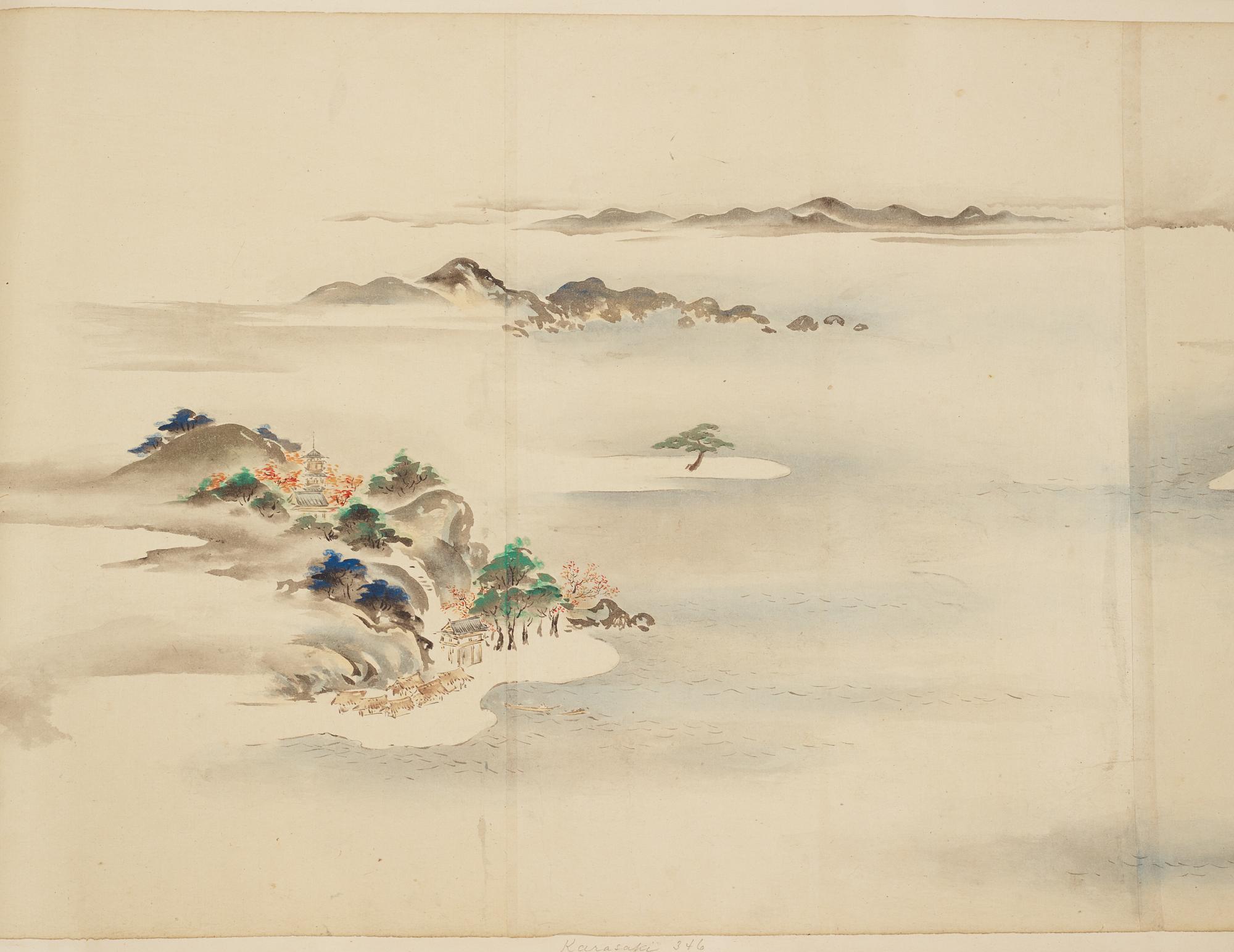 A Japanese Makimomo, ink and colour on paper, Meiji (1868-1912).
