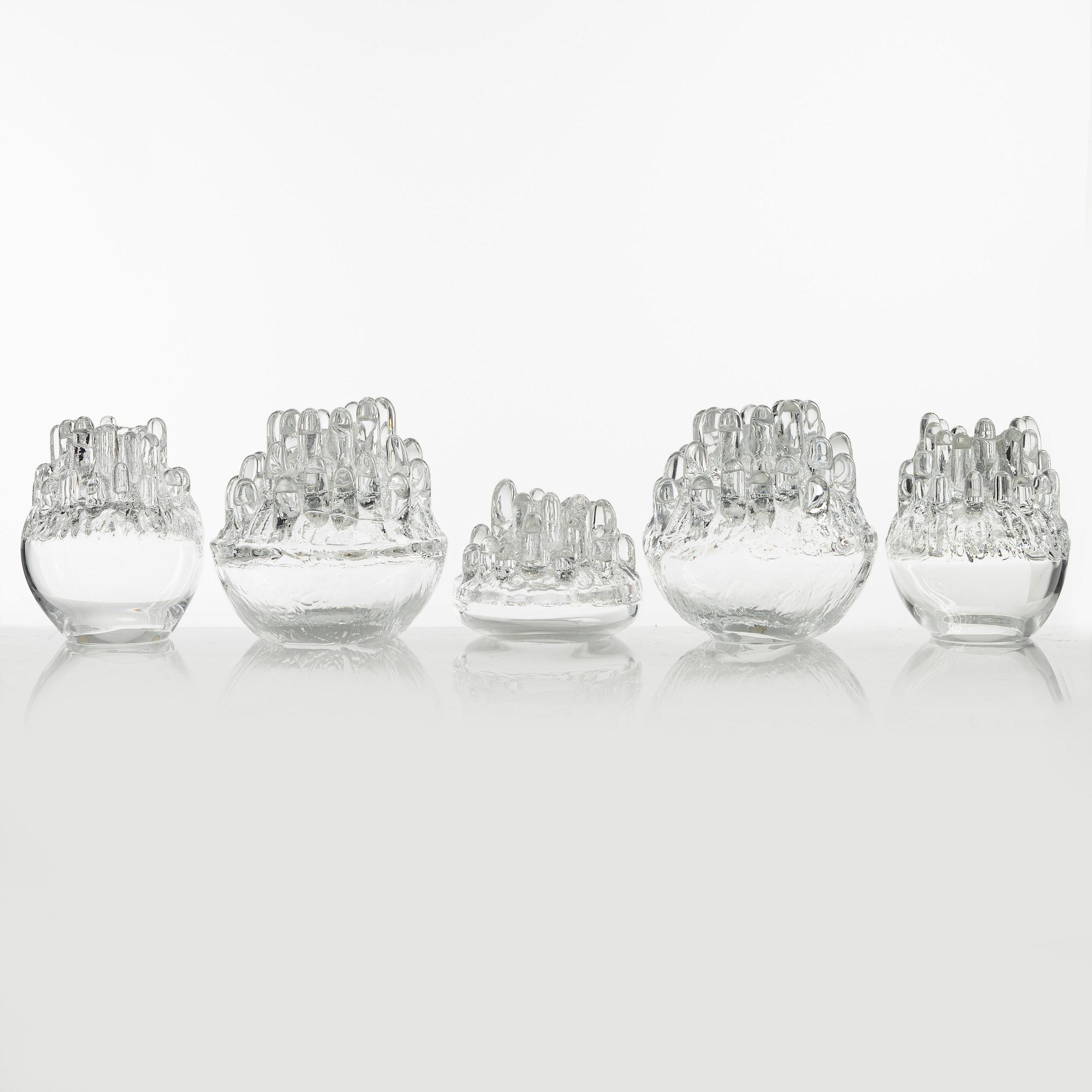 Göran Wärff, five glass sculptures/candle holders, 'Polar', Kosta.