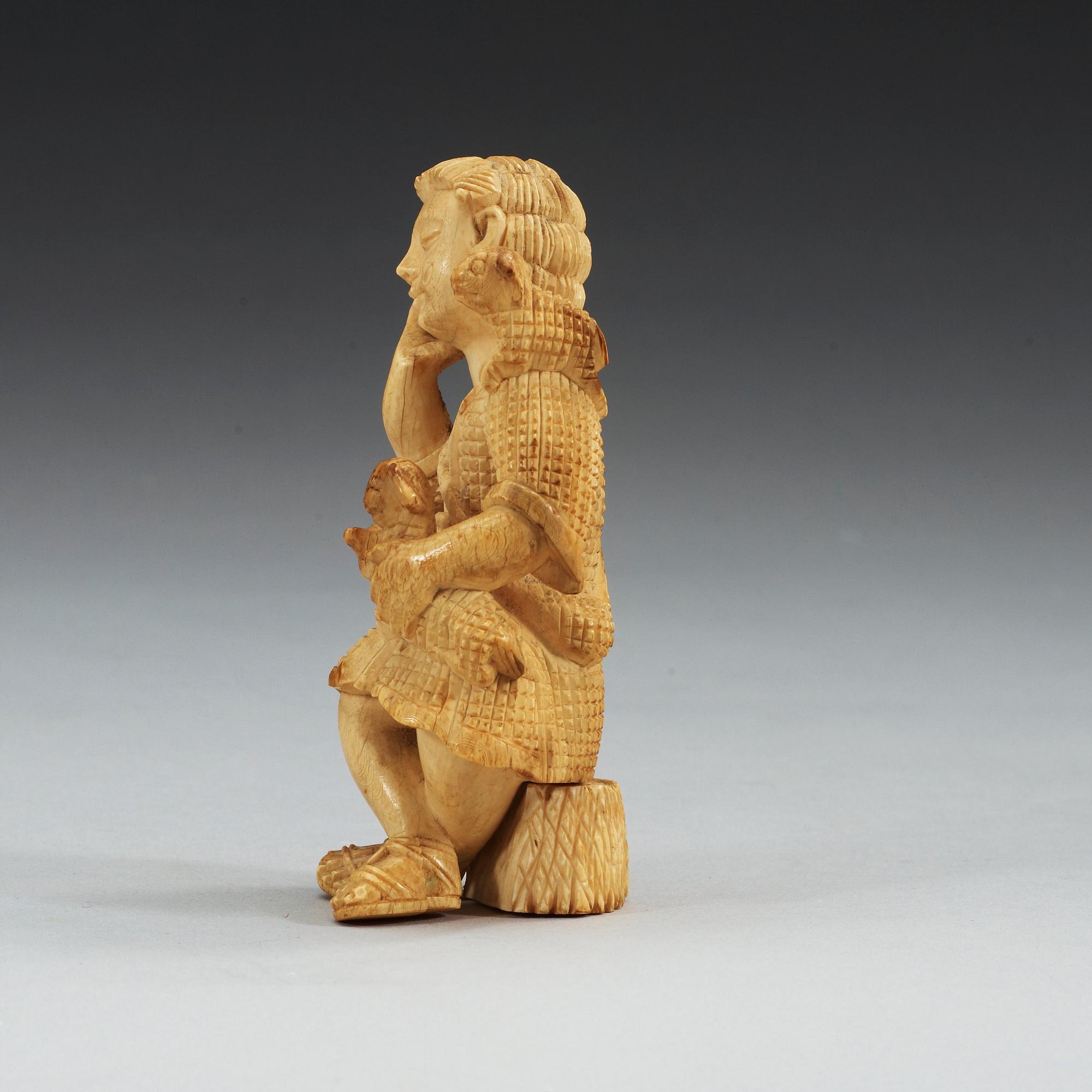 A carved ivory figure of Christ the Good Shepherd, 18th Century or older, Goan.