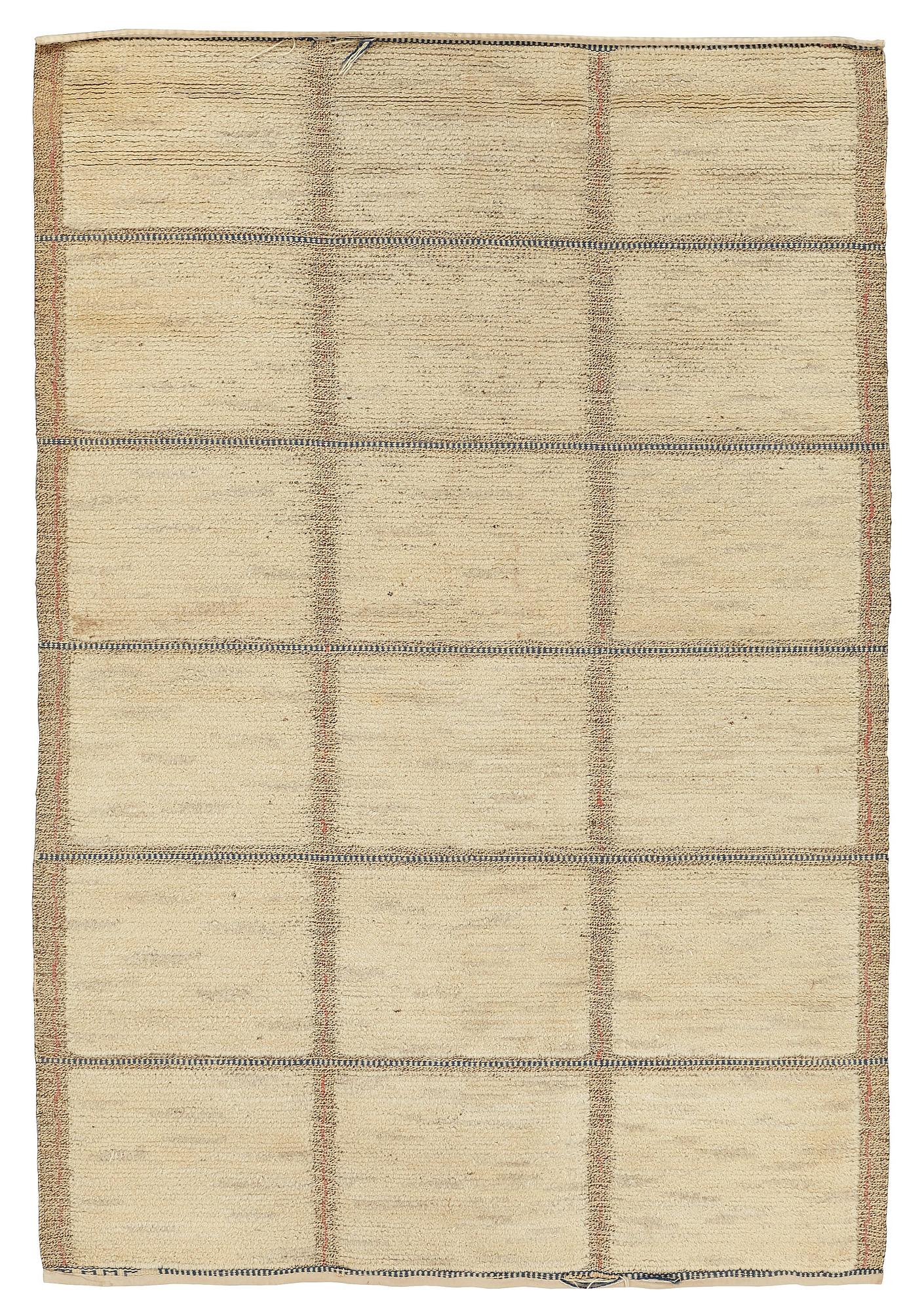 Märta Måås-Fjetterström, A CARPET, "Rutig vit halvflossa", knotted pile in relief, ca 196 x 132,5 cm, signed AB MMF.