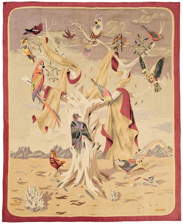 VÄVD TAPET. Gobelängteknik. 179,5 x 144,5 cm. Signerad ML AUBUSSON RENARD.