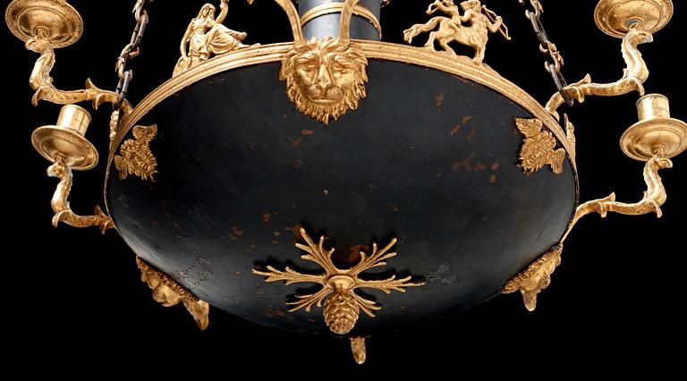 An Empire early 19th century nine-light hanging lamp.