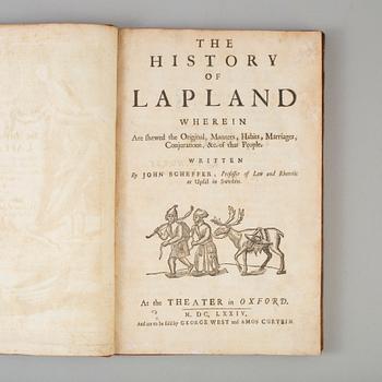 BOK, Johannes Schefferus, Beskrivning av Lappland tryckt Oxford 1674.