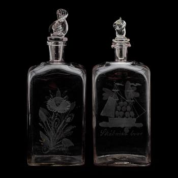 KARAFFER, 2 st, glas, 1800-talets mitt.