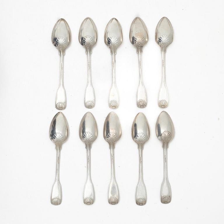 Möllenborg-Feron, bordsskedar, 10 st, silver, Stockholm 1860.