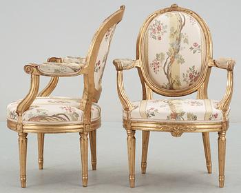 A pair of Gustavian late 18th Century armchairs.