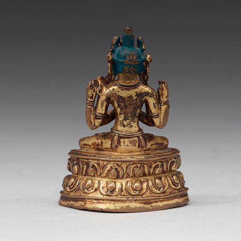 SHADAKSHARI LOKESHVARA, förgylld kopparhaltig brons. Tibet, 1500-tal eller tidigare.