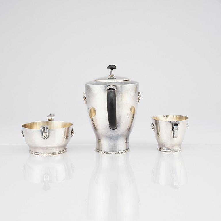 Wolter Gahn, kaffeservis, tre delar, nysilver, Swedish Grace, Karl Wojtech, Stockholm 1920-tal.