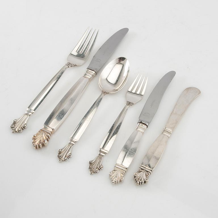 Johan Rohde, Bestick 107 dlr "Dronning/Acanthus" sterlingsilver, för Georg Jensen.
