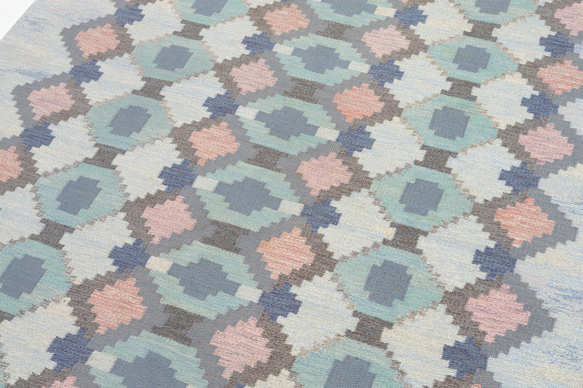 Judith Johansson, a carpet, 'Myosotis' ('Forget-me-not'), flat weave, c. 278 x 205 cm, signed JJ.