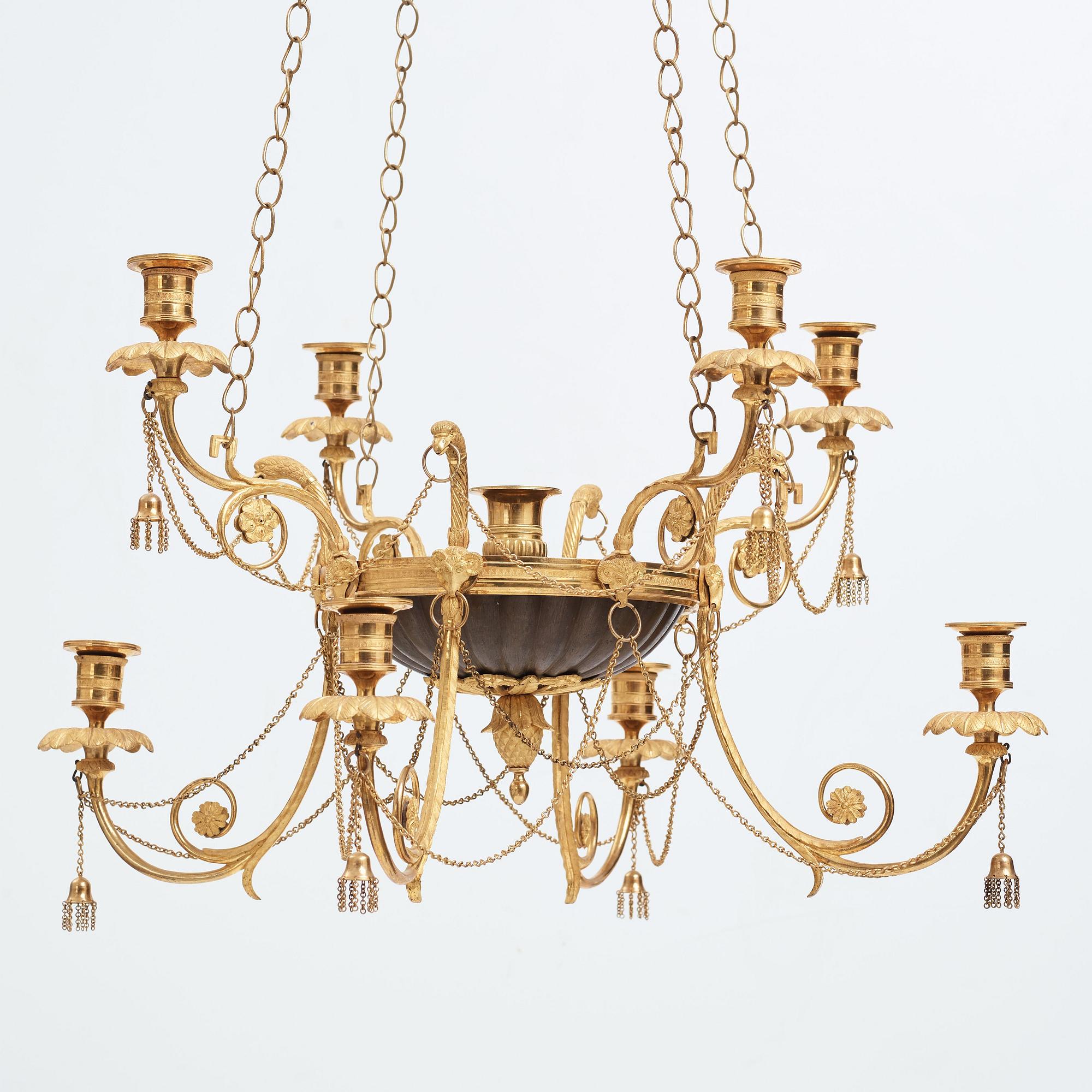 A late Gustavian early 19th century nine-light hanging-lamp.