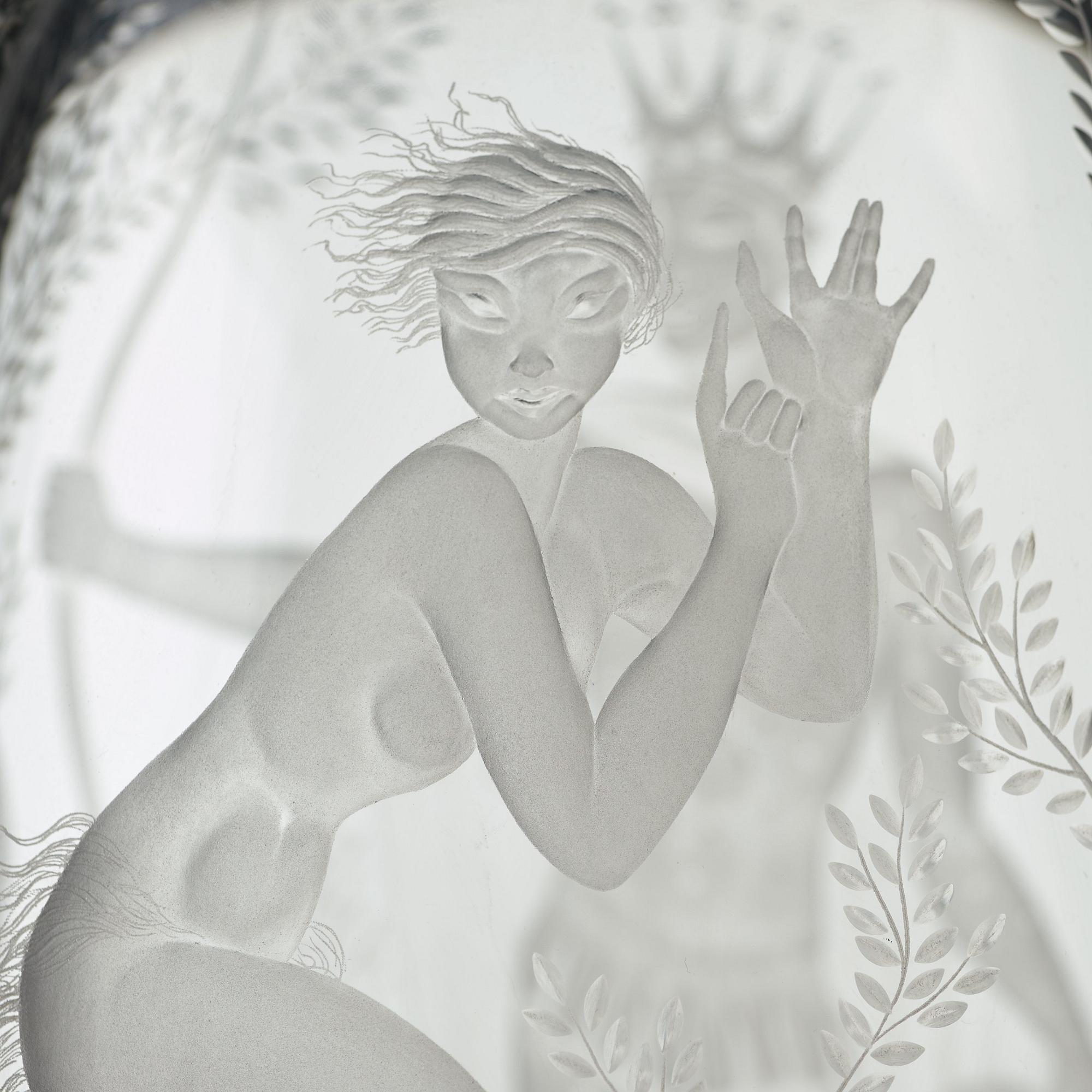 Vicke Lindstrand, an engraved glass vase ''Midsummer night's dream', Kosta, Sweden 1987.