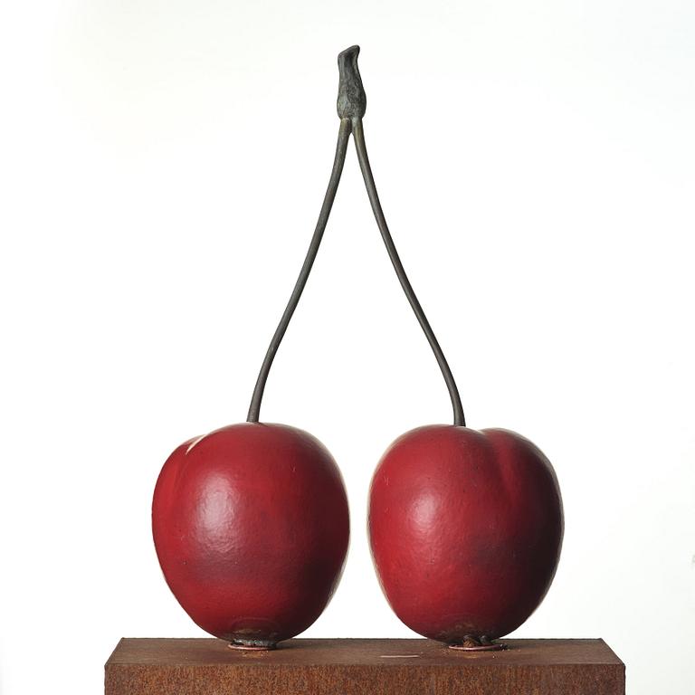 HANS HEDBERG, a faience sculpture of cherries with stalks of bronze, Biot, France.