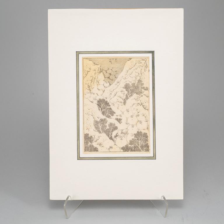 KATSUSHIKA HOKUSAI (1760–1849), after, a group of seven sheets/pages from album, Japan, 19th century.